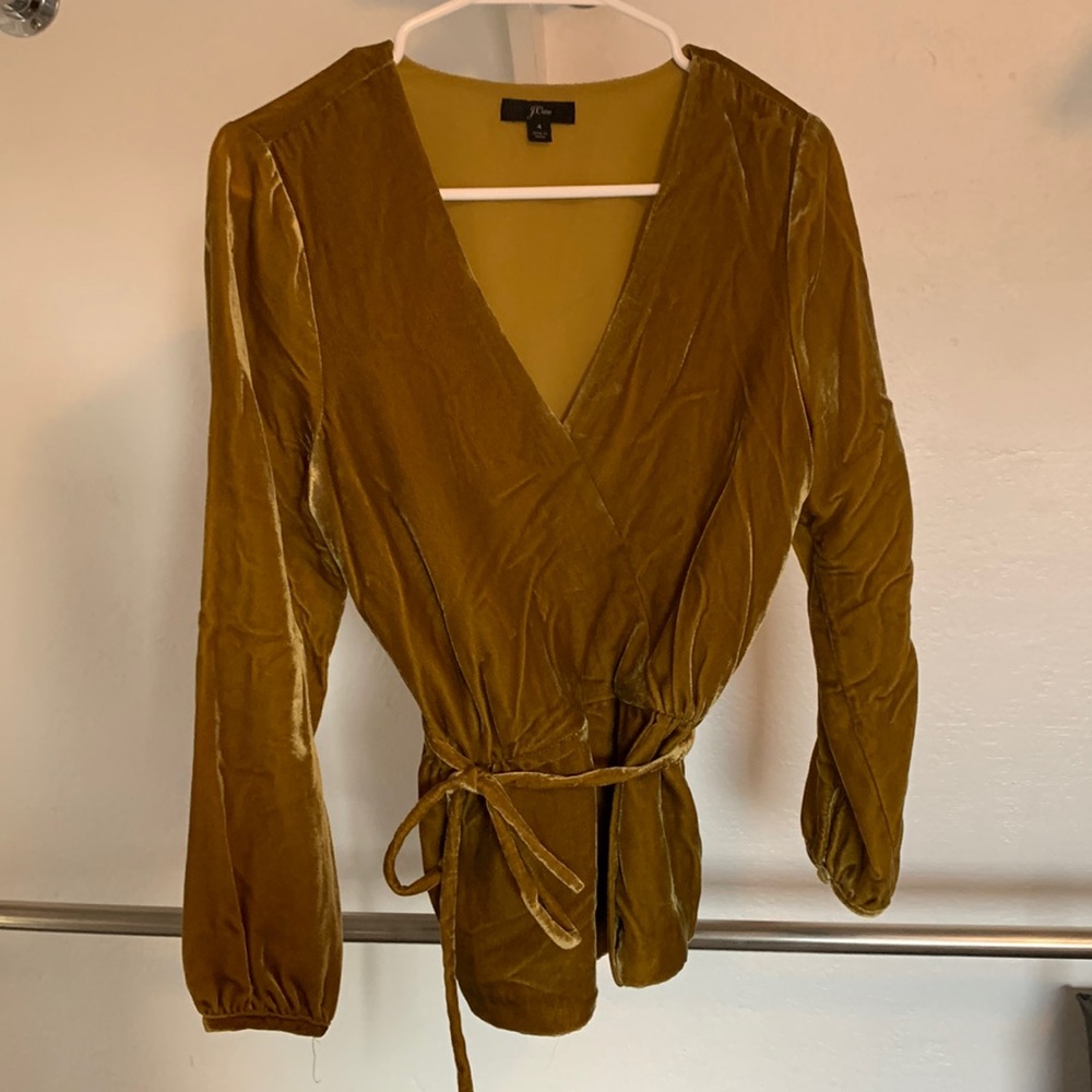 JCrew Tie Waist Velvet Blouse